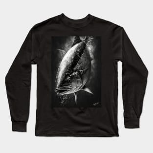 Tuna Swimming India Ink On Black Long Sleeve T-Shirt